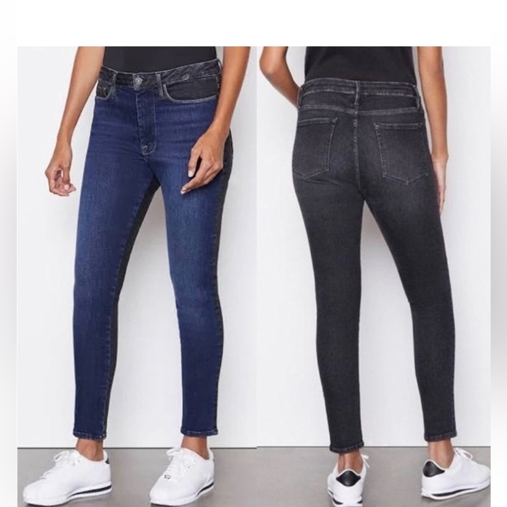 FRAME Le One Skinny Fit Mid Rise Teller sz 1 two Tone Blue & Black Denim unique